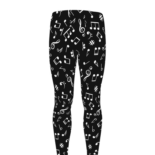 Black And White Music Note Pattern Print Men's leggings