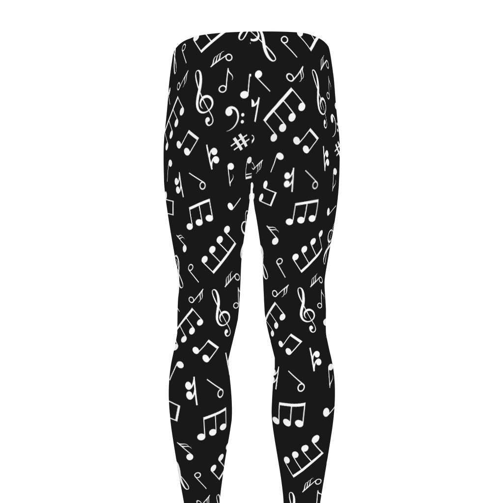 Black And White Music Note Pattern Print Men's leggings
