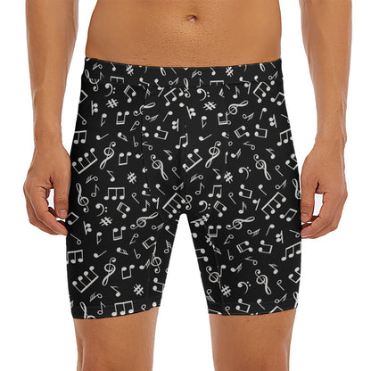Black And White Music Note Pattern Print Men's Long Boxer Briefs