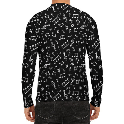 Black And White Music Note Pattern Print Men's Long Sleeve Rash Guard