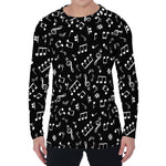 Black And White Music Note Pattern Print Men's Long Sleeve T-Shirt