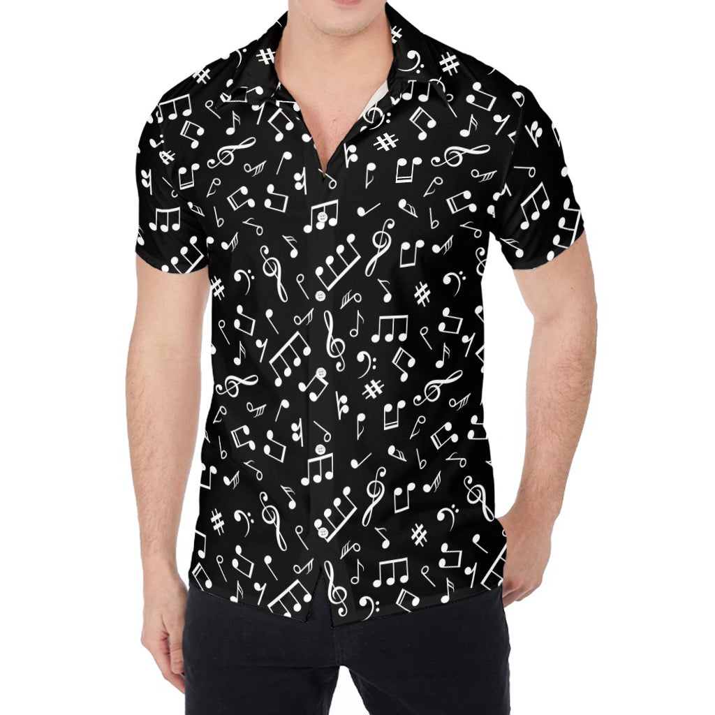 Black And White Music Note Pattern Print Men's Shirt