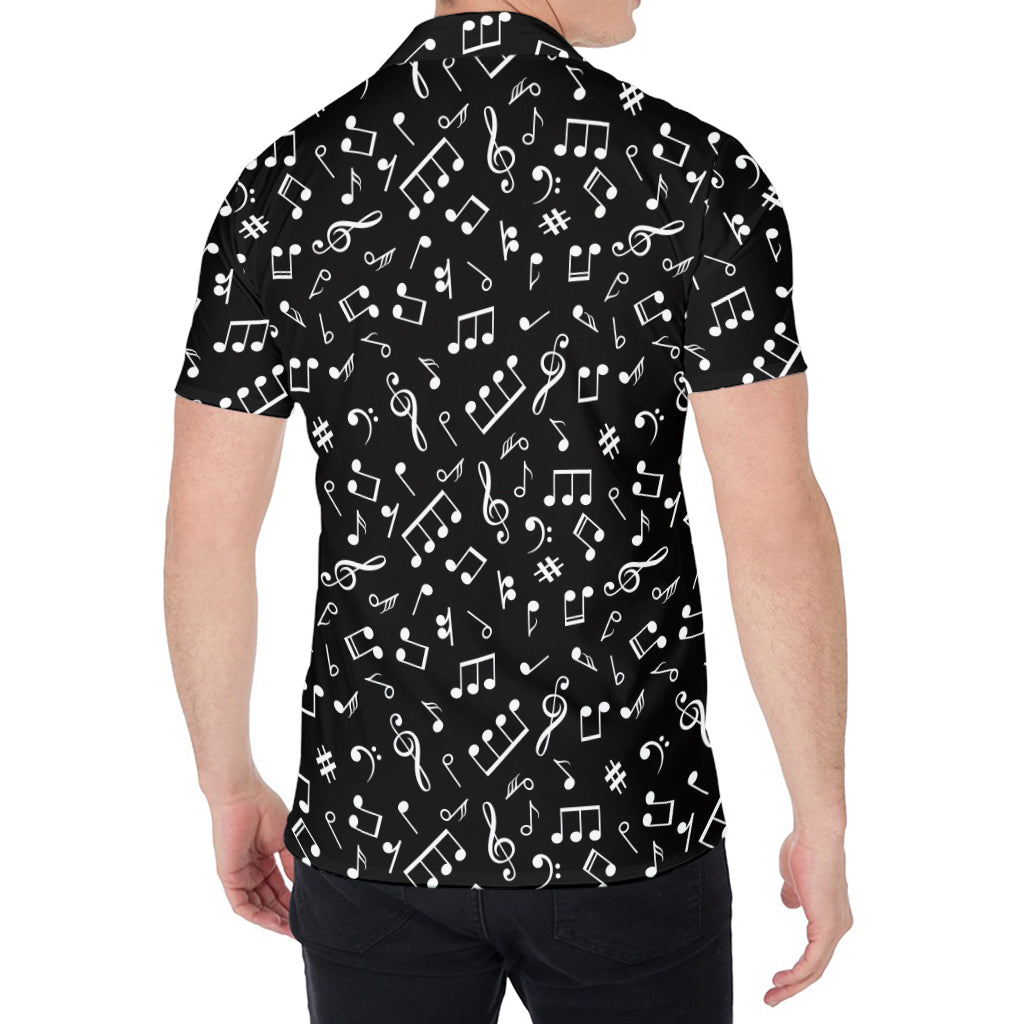 Black And White Music Note Pattern Print Men's Shirt