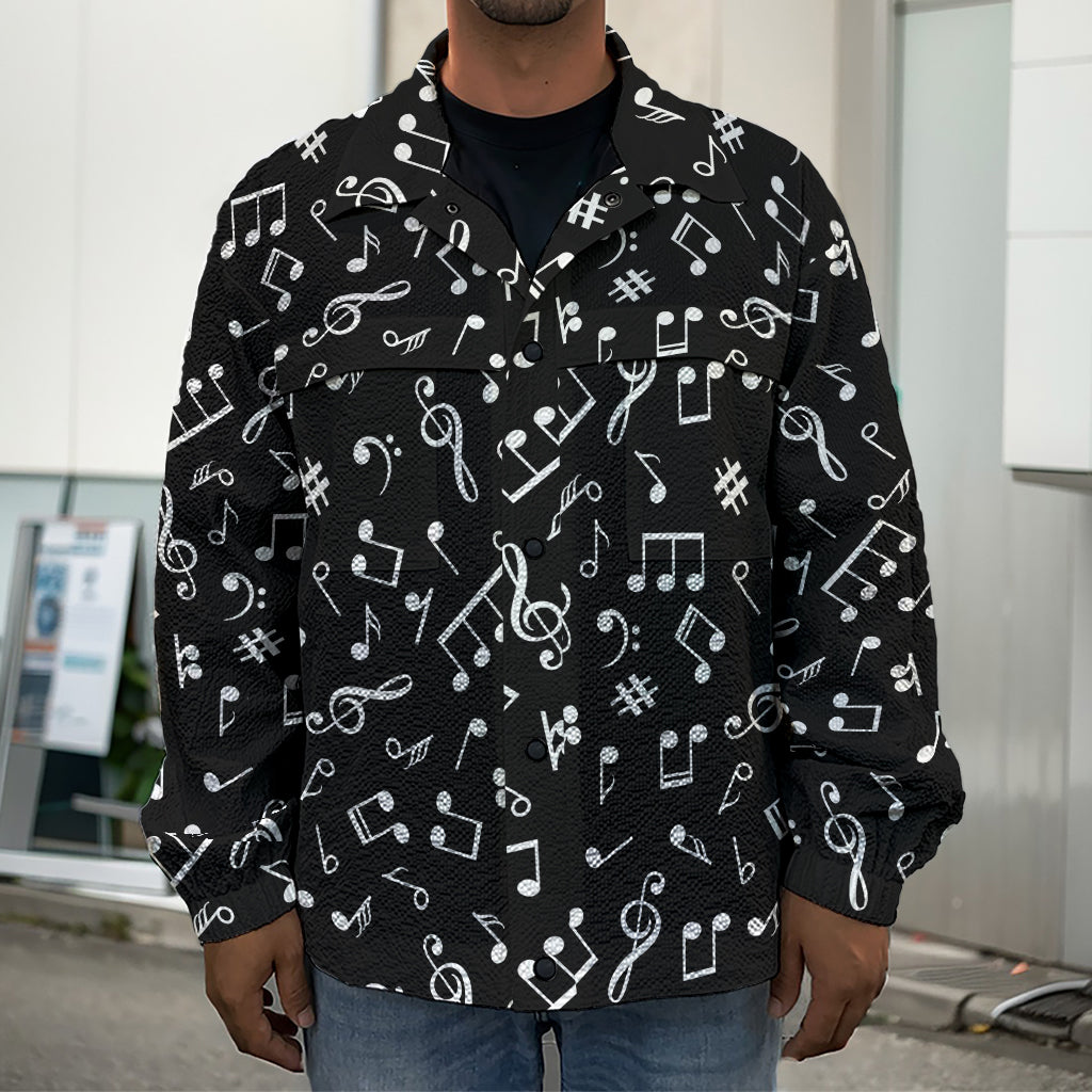 Black And White Music Note Pattern Print Men's Shirt Jacket