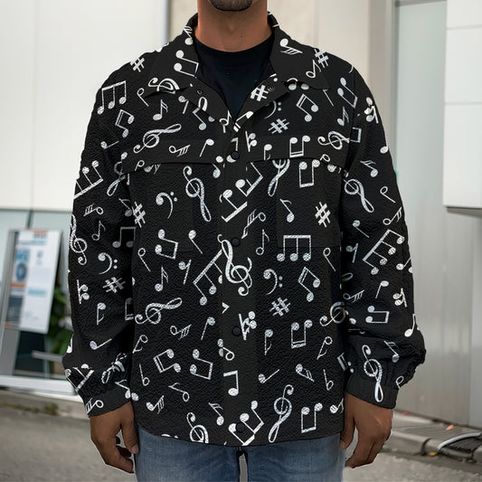 Black And White Music Note Pattern Print Men's Shirt Jacket