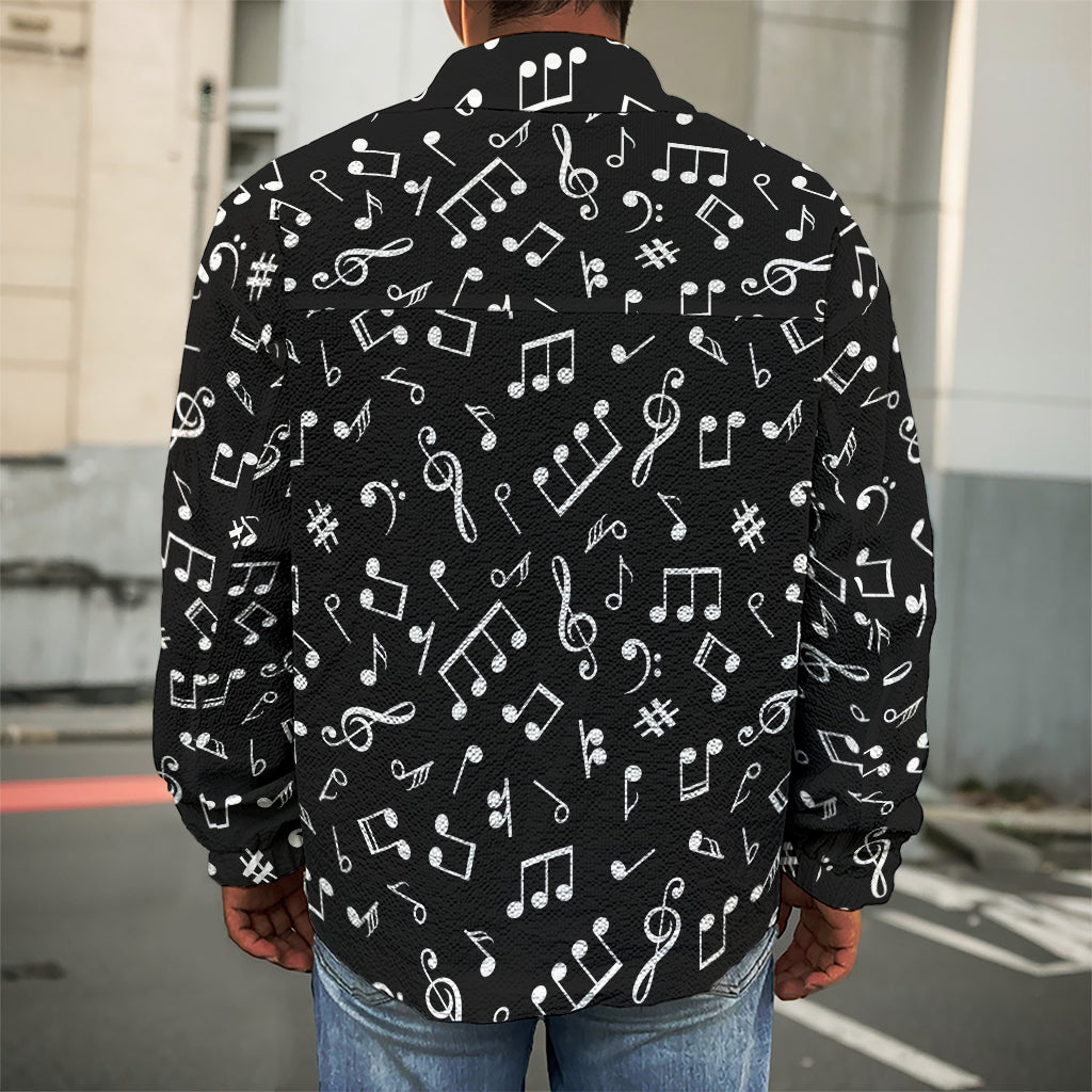 Black And White Music Note Pattern Print Men's Shirt Jacket