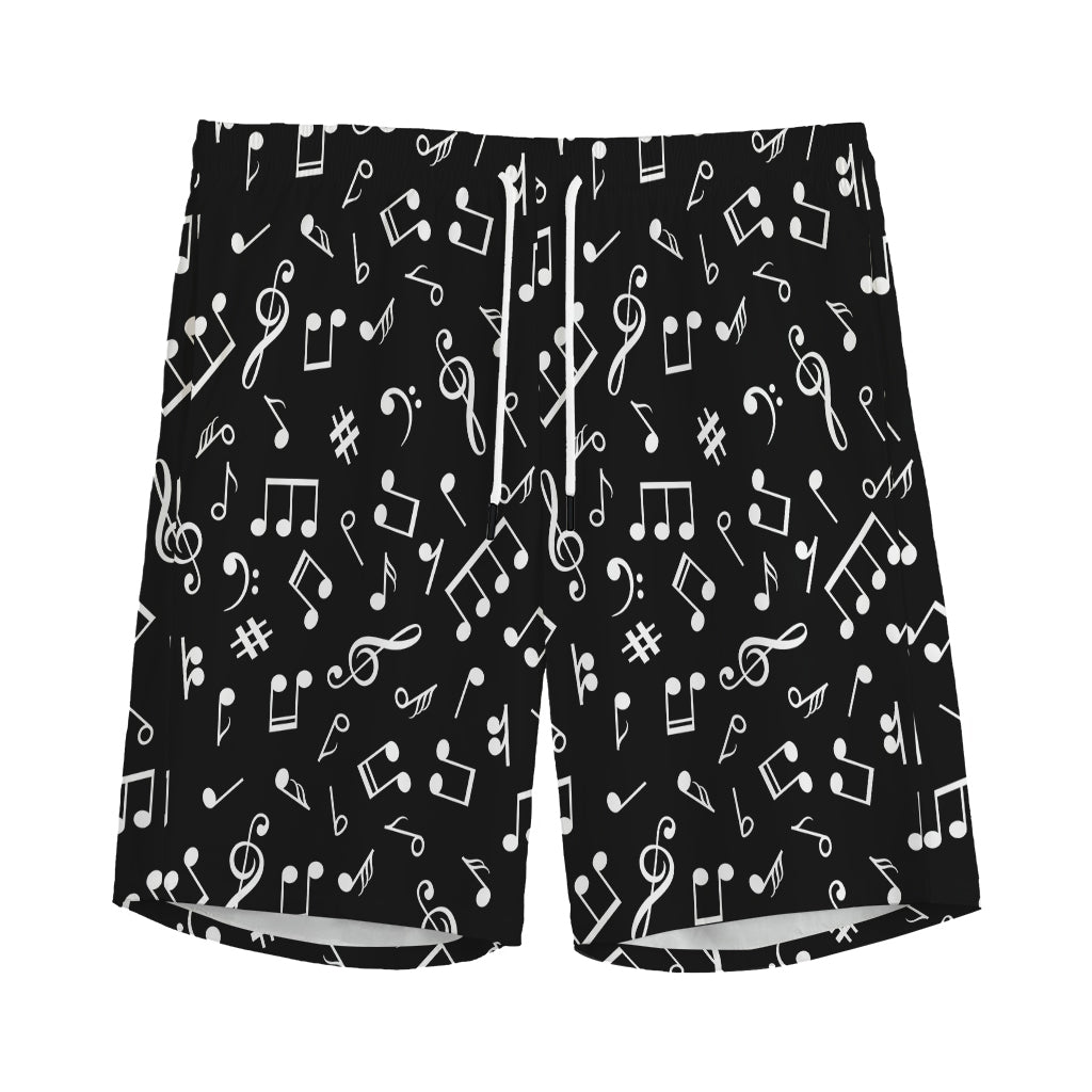 Black And White Music Note Pattern Print Men's Sports Shorts