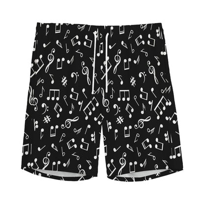Black And White Music Note Pattern Print Men's Sports Shorts