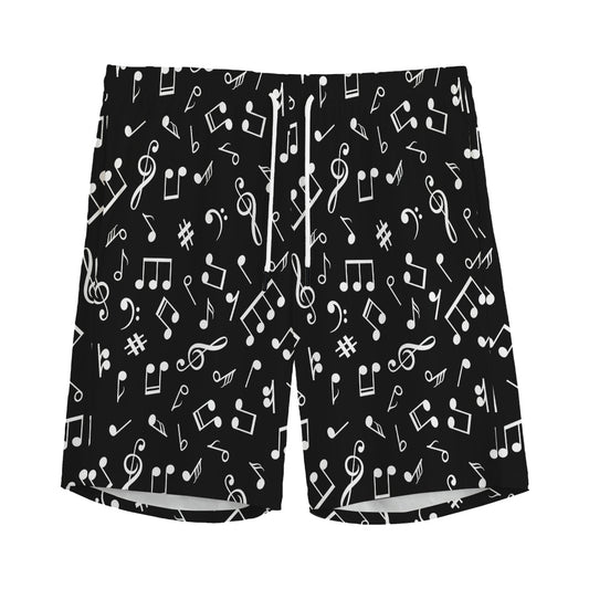 Black And White Music Note Pattern Print Men's Sports Shorts