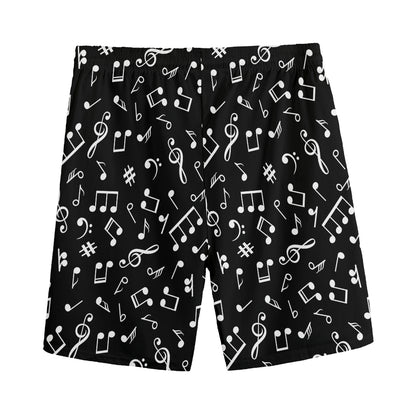 Black And White Music Note Pattern Print Men's Sports Shorts
