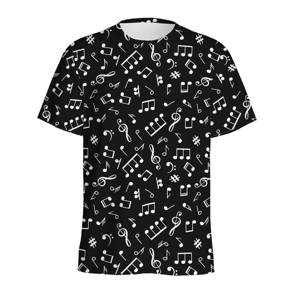 Black And White Music Note Pattern Print Men's Sports T-Shirt