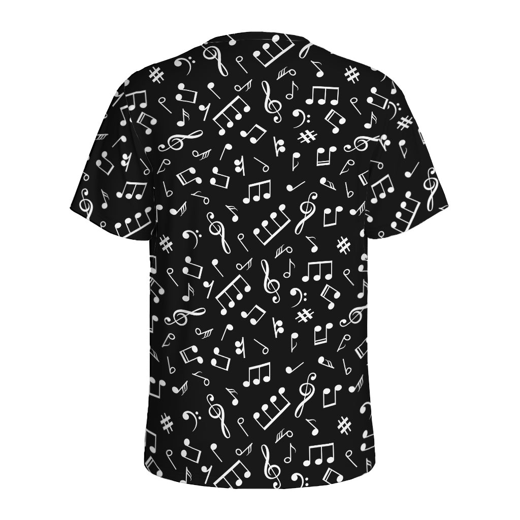 Black And White Music Note Pattern Print Men's Sports T-Shirt