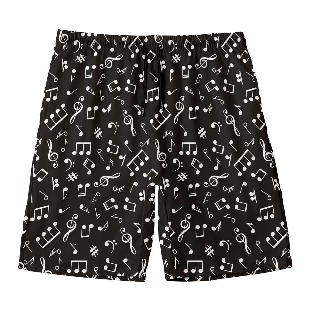 Black And White Music Note Pattern Print Men's Swim Trunks