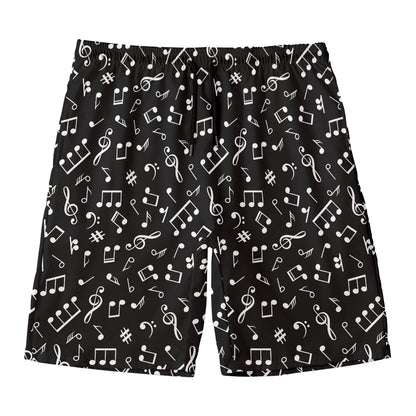 Black And White Music Note Pattern Print Men's Swim Trunks
