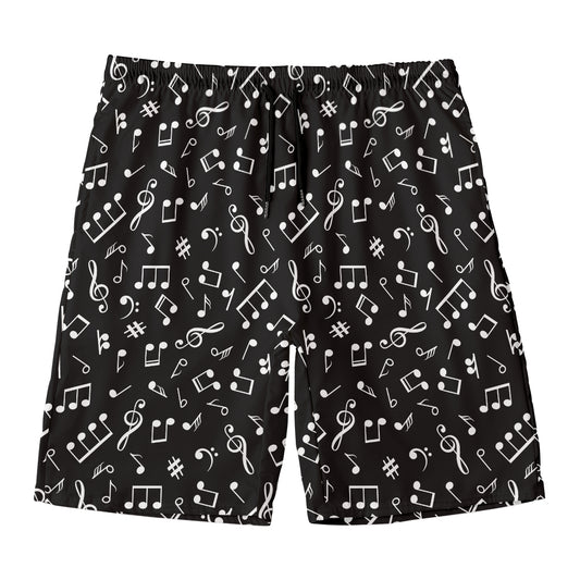 Black And White Music Note Pattern Print Men's Swim Trunks