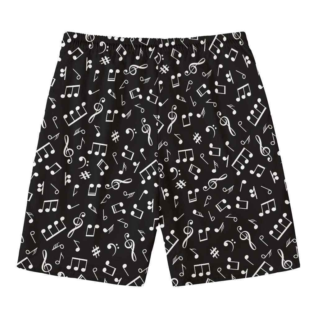 Black And White Music Note Pattern Print Men's Swim Trunks
