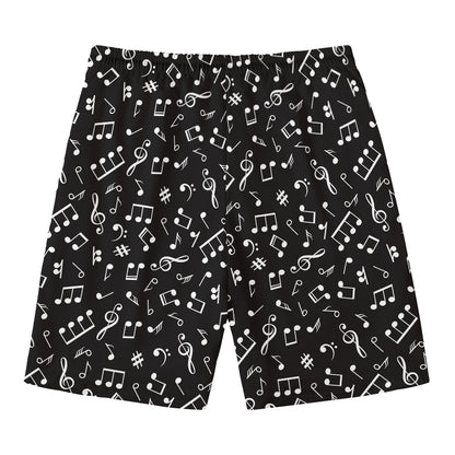 Black And White Music Note Pattern Print Men's Swim Trunks
