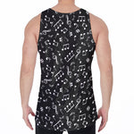 Black And White Music Note Pattern Print Men's Velvet Tank Top