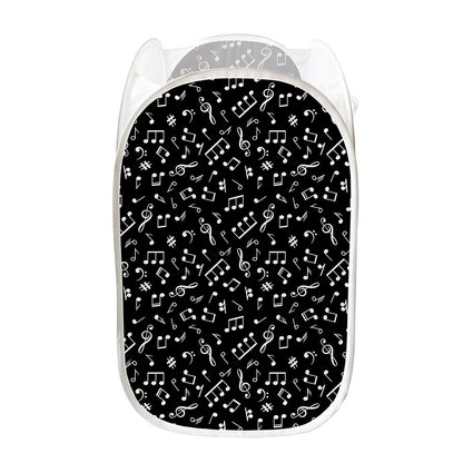 Black And White Music Note Pattern Print Mesh Laundry Hamper