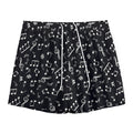 Black And White Music Note Pattern Print Mesh Shorts