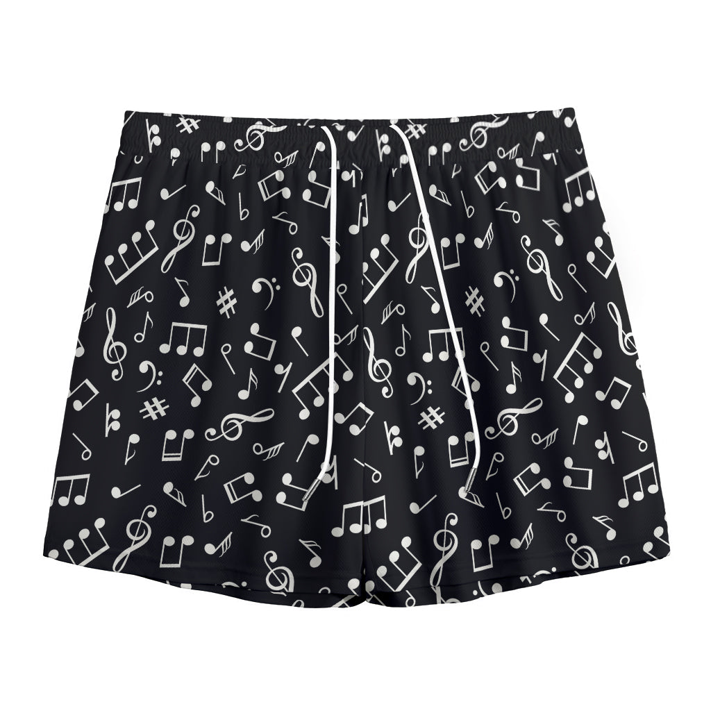 Black And White Music Note Pattern Print Mesh Shorts