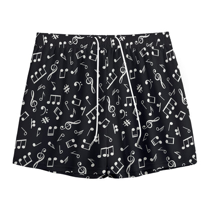 Black And White Music Note Pattern Print Mesh Shorts