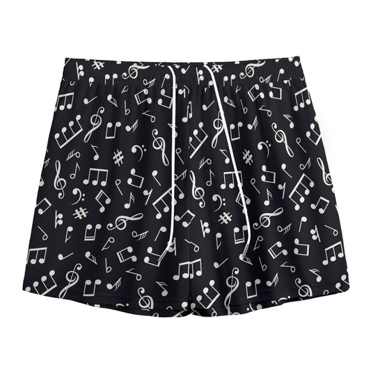 Black And White Music Note Pattern Print Mesh Shorts