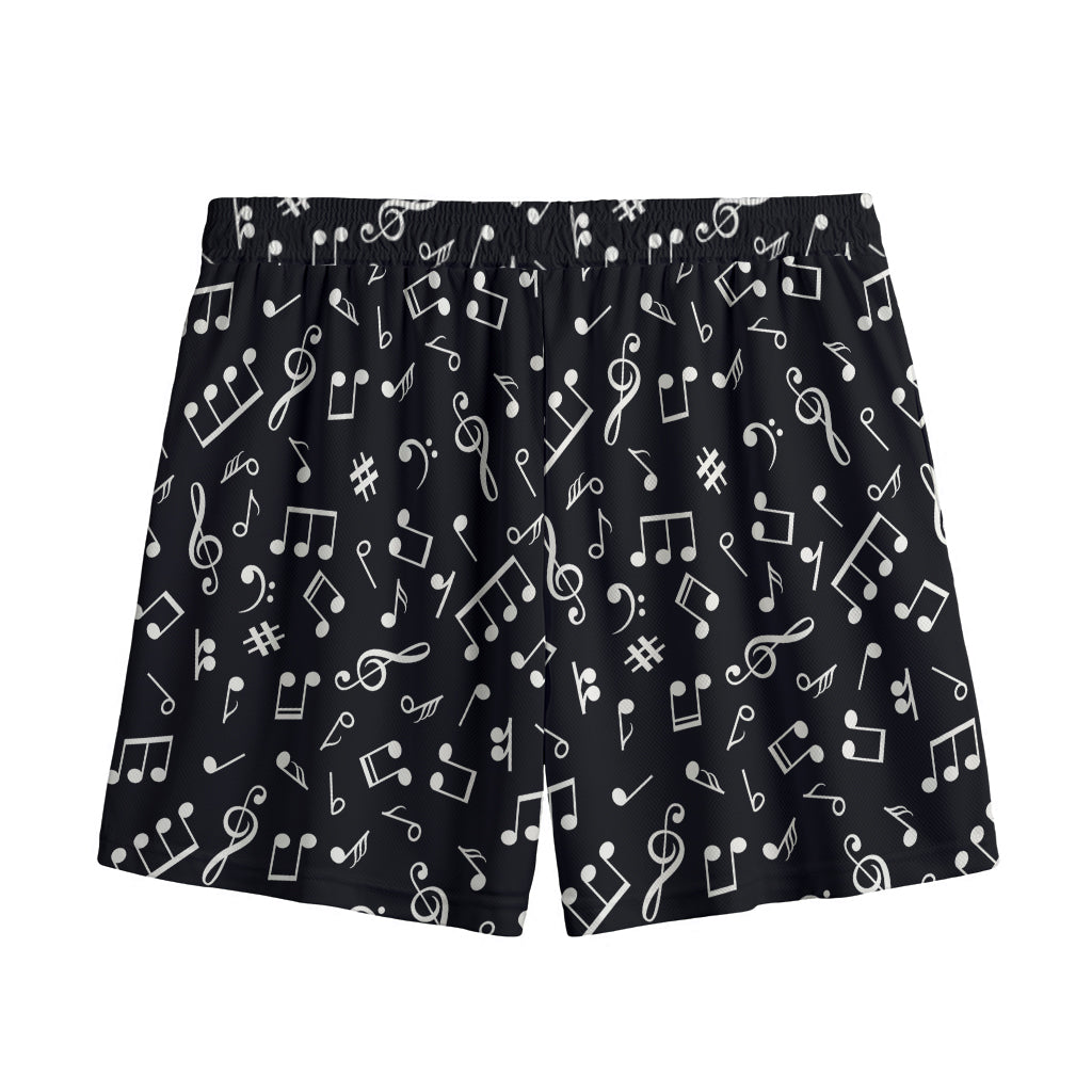 Black And White Music Note Pattern Print Mesh Shorts