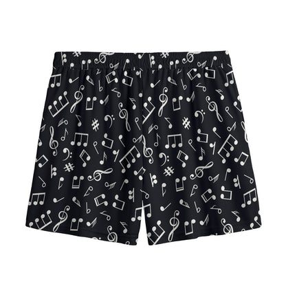 Black And White Music Note Pattern Print Mesh Shorts