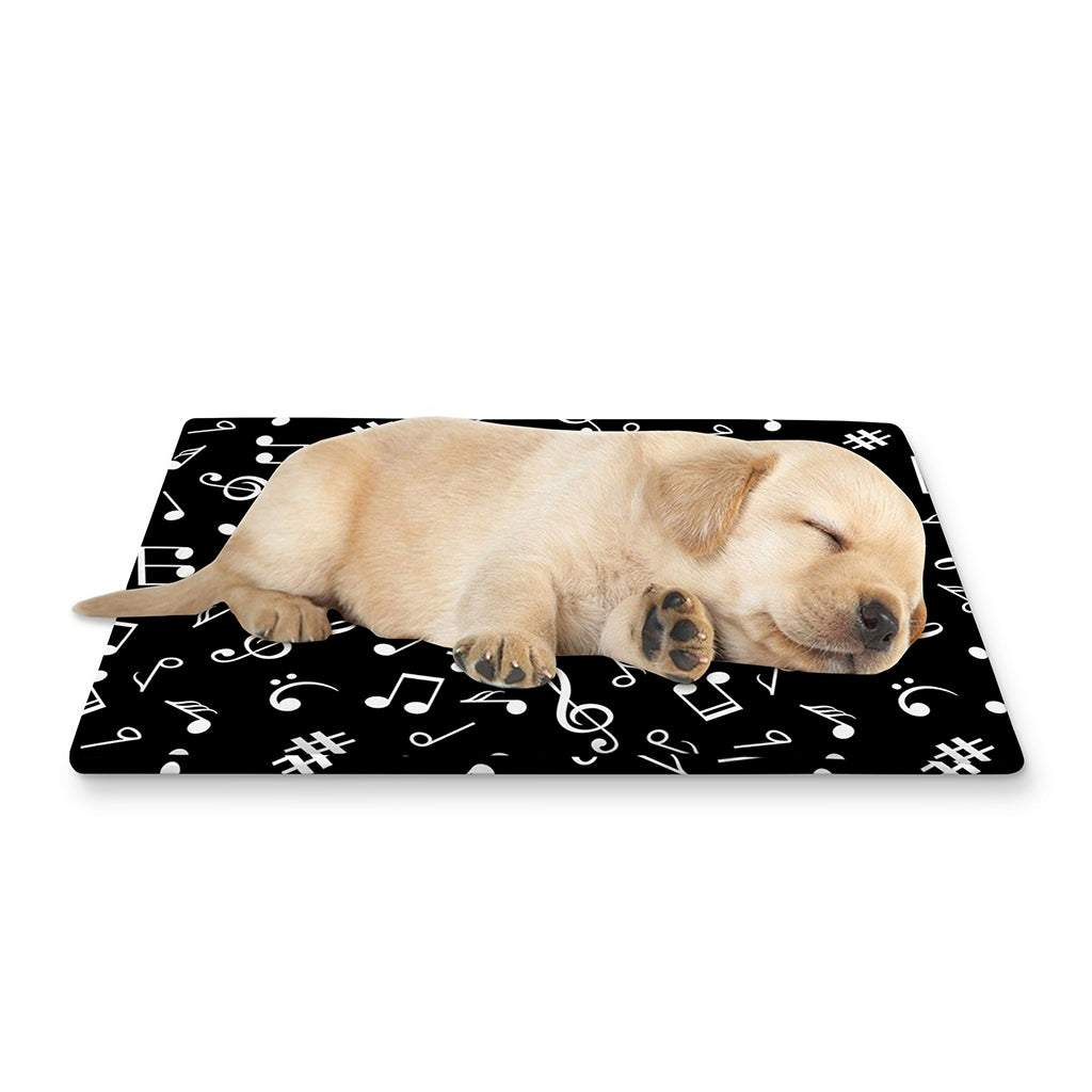 Black And White Music Note Pattern Print Pet Cooling Mat Cover