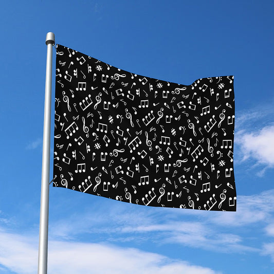 Black And White Music Note Pattern Print Polyester Flag
