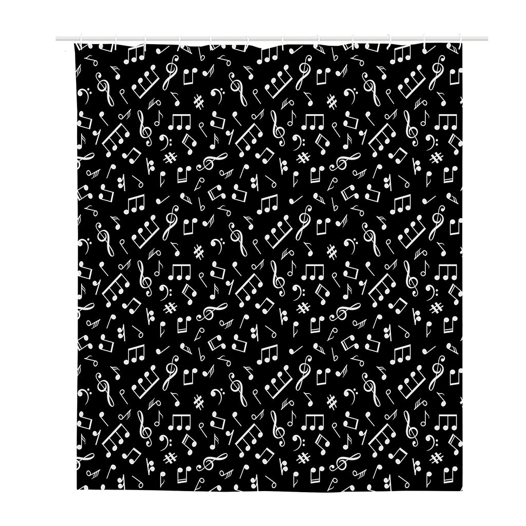 Black And White Music Note Pattern Print Polyester Shower Curtain