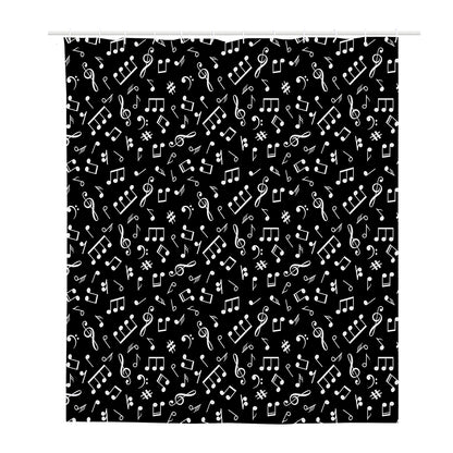 Black And White Music Note Pattern Print Polyester Shower Curtain
