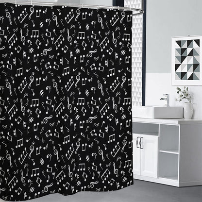 Black And White Music Note Pattern Print Premium Shower Curtain