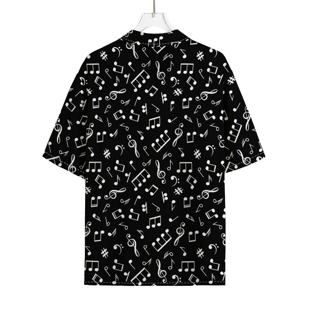 Black And White Music Note Pattern Print Rayon Hawaiian Shirt