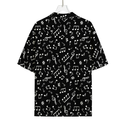 Black And White Music Note Pattern Print Rayon Hawaiian Shirt