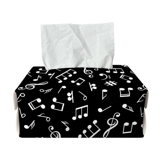 Black And White Music Note Pattern Print Rectangle Tissue Box Cover