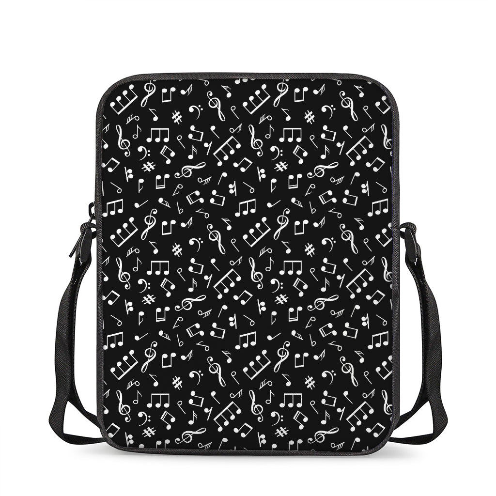 Black And White Music Note Pattern Print Rectangular Crossbody Bag