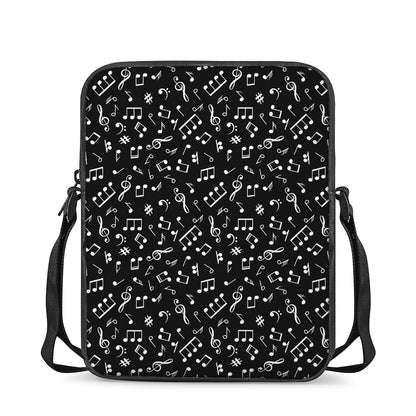 Black And White Music Note Pattern Print Rectangular Crossbody Bag
