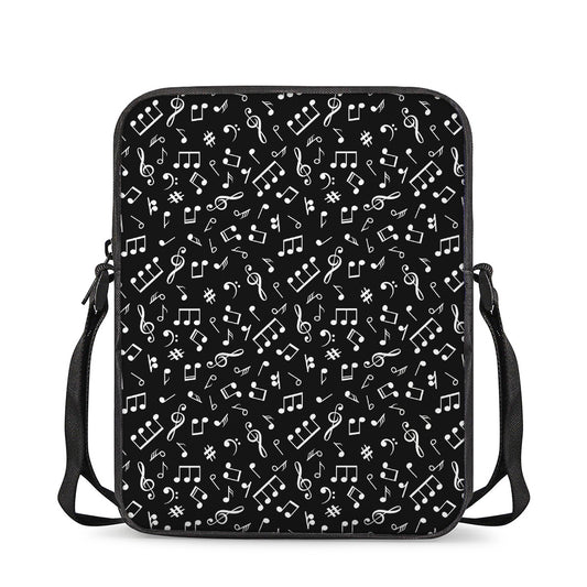 Black And White Music Note Pattern Print Rectangular Crossbody Bag