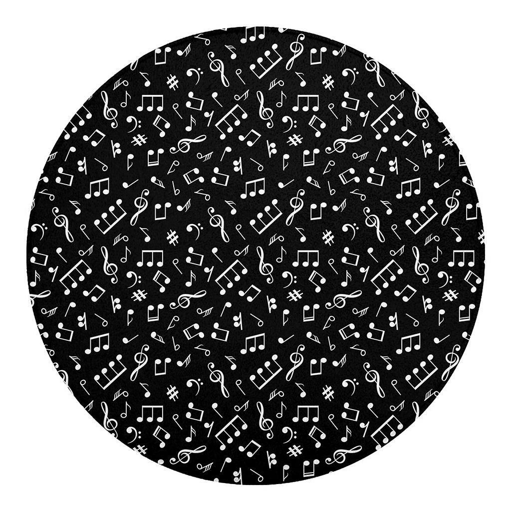 Black And White Music Note Pattern Print Round Blanket