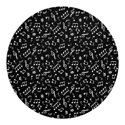 Black And White Music Note Pattern Print Round Blanket