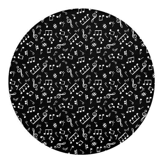 Black And White Music Note Pattern Print Round Blanket