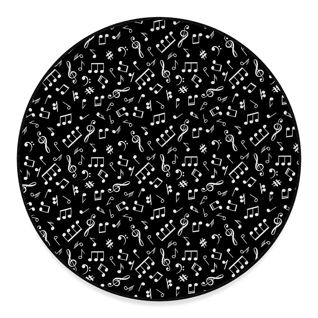 Black And White Music Note Pattern Print Round Floor Mat