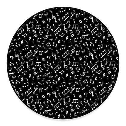 Black And White Music Note Pattern Print Round Floor Mat
