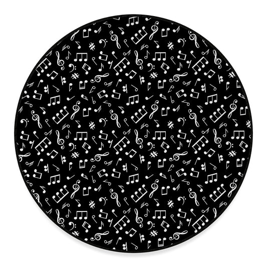 Black And White Music Note Pattern Print Round Floor Mat