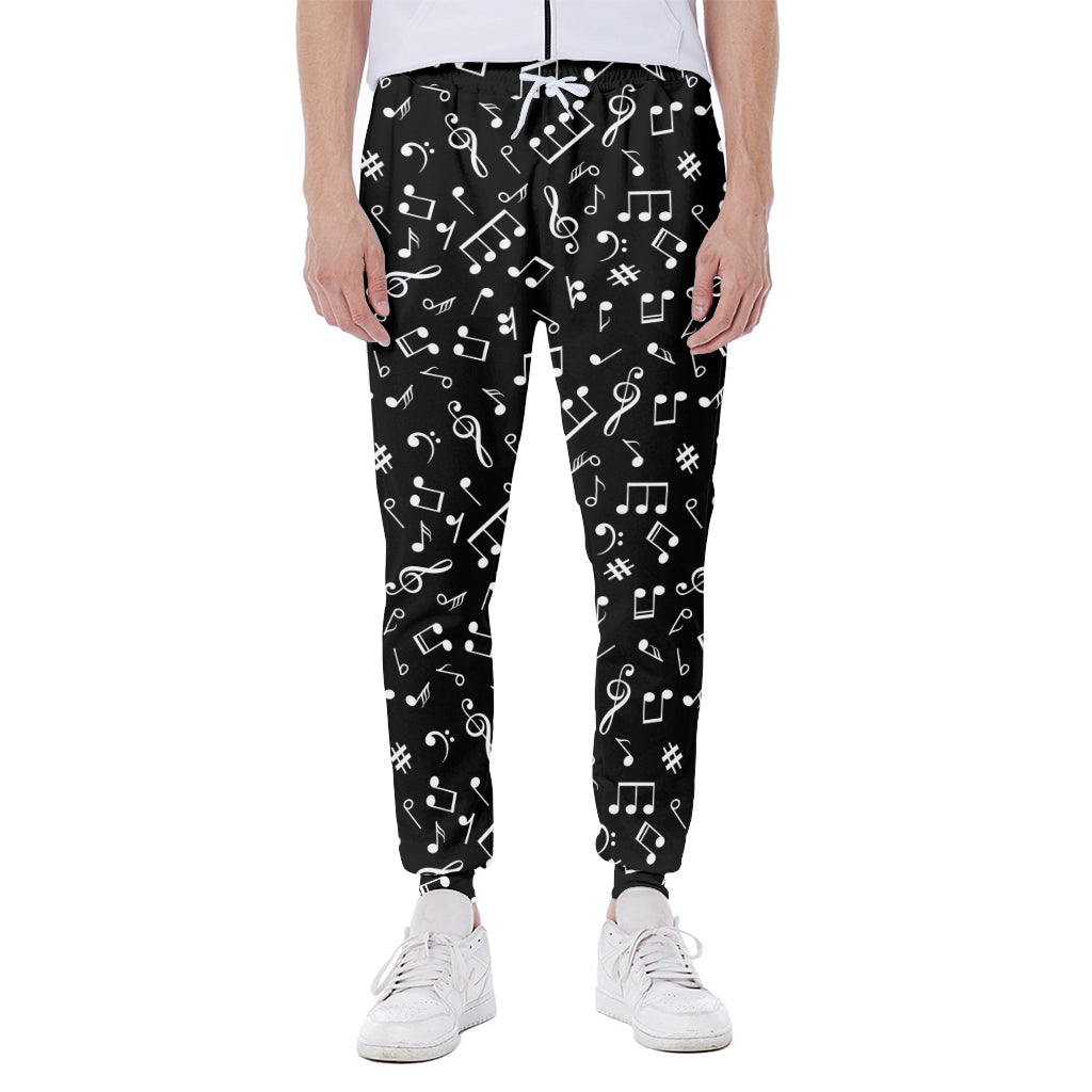Black And White Music Note Pattern Print Scuba Joggers