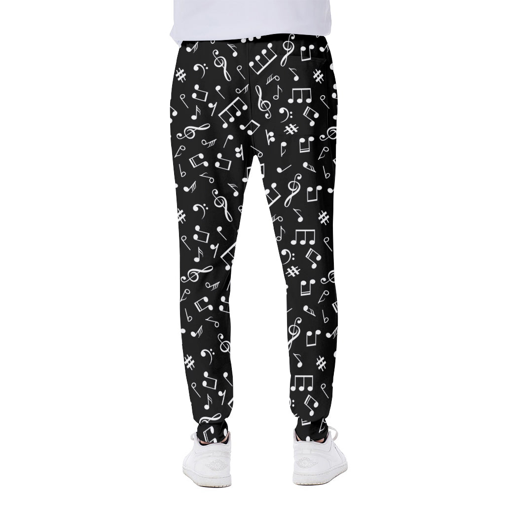 Black And White Music Note Pattern Print Scuba Joggers
