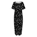 Black And White Music Note Pattern Print Short Sleeve Long Nightdress