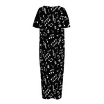 Black And White Music Note Pattern Print Short Sleeve Long Nightdress